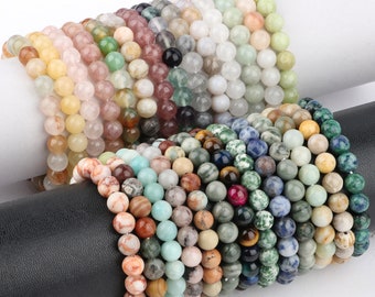 70 Kinds Of Gemstone Bracelet 4mm 6mm 8mm 10mm Round Bead Stretchy Bracelet, Crystal/ Rose Quartz/ Amethyst/ Malachite More Bracelets 7.5“