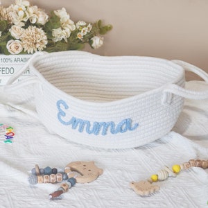Benutzerdefinierte Name Baby Korb, Seil Baumwolle Baby Geschenkkorb, personalisierte handgemachte Neugeborenen Korb, Spielzeugkorb, Ostern Korb, Babyparty Geschenkkorb