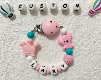 Personalised pacifier clip plastics letter Dummy clip with name Baby gift