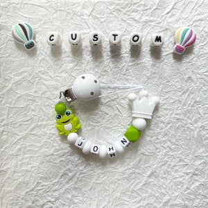 Pinza para chupete de rana personalizada, pinza para chupete de juguete con nombre, letra de plástico, regalo para bebé, regalo para recién nacido