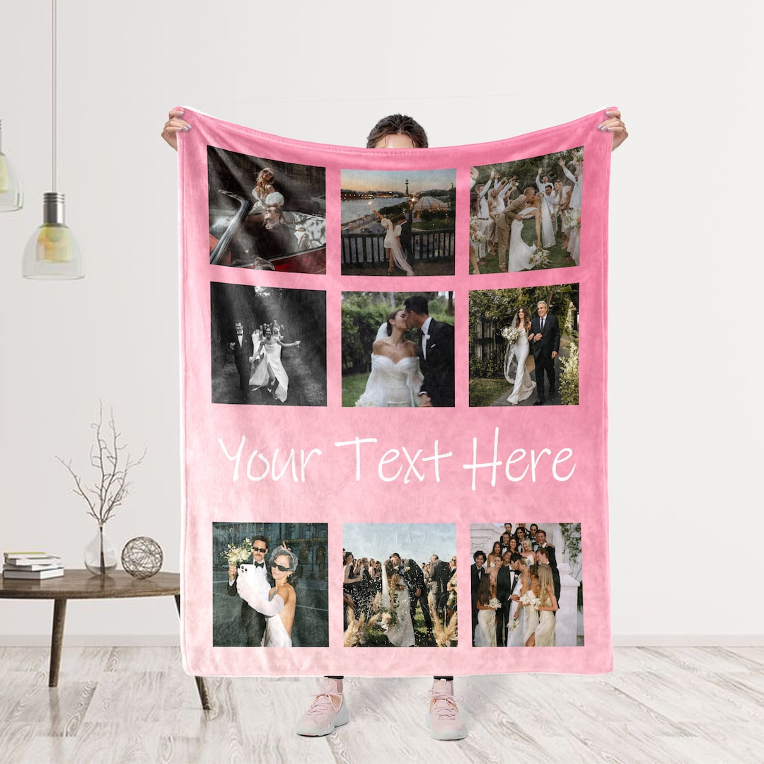 Personalized Photo Blanket Collage, Custom Blanket With Text, Picture
