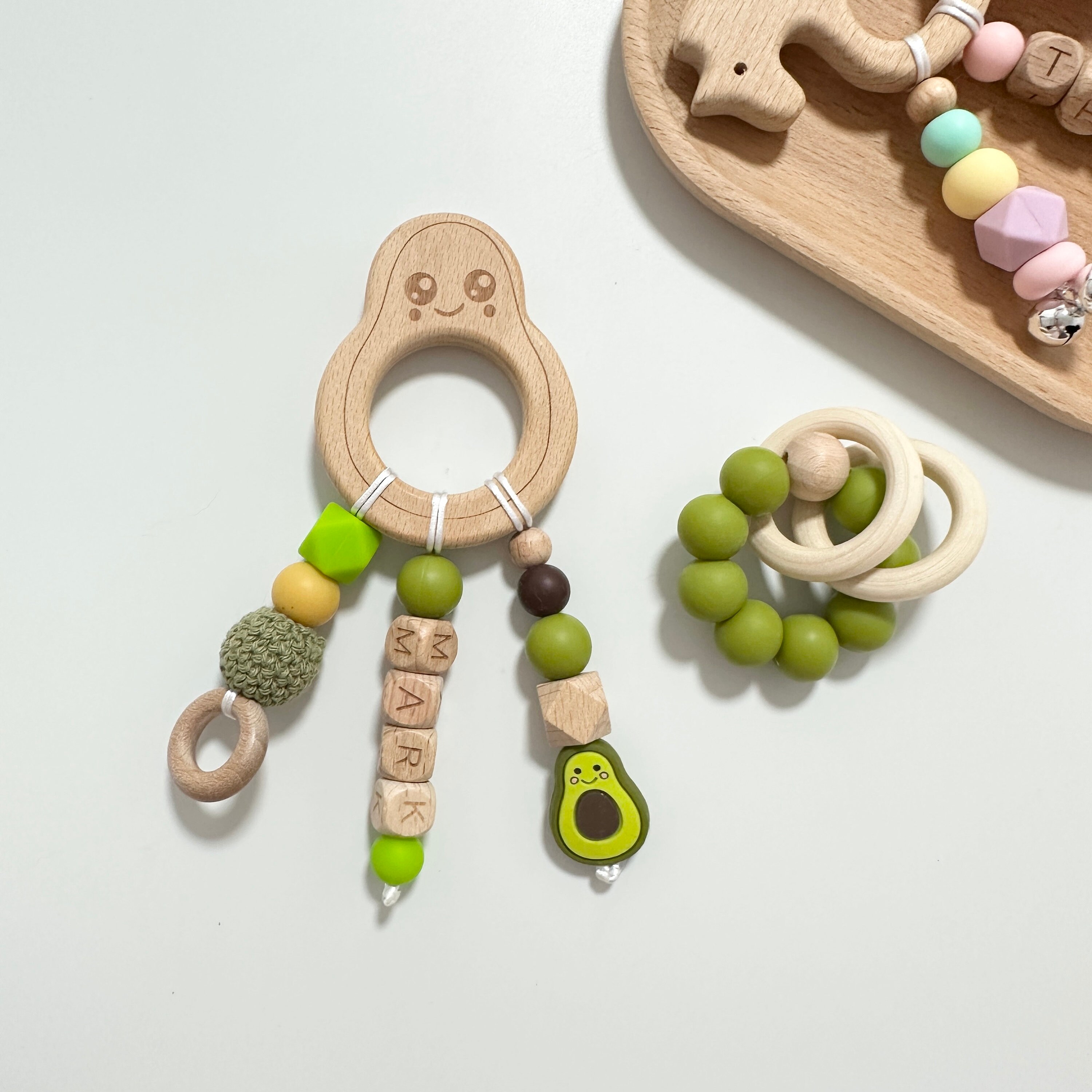 Avocado Pacifier Personalised Avocado Pacifier Clip Toy Set Dummy Clip With Name Wood ...