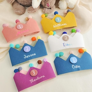 Corona di compleanno per bambini/neonati ricamata a mano, cappello per festa di compleanno con nome, corona di compleanno per bambine e bambini, corona personalizzata per feste per bambini