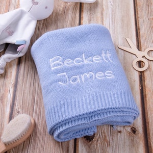 Personalized  Knit Baby Blanket With Name, Embroidered Baby name Blanket, Stroller Blanket, Baby Gift for New Mom,Newborn Baby Shower Gift