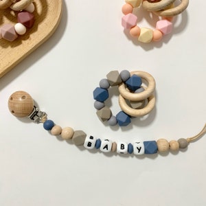 Personalised pacifier clip Set Toy Dummy clip with name Silicone letter Baby gift Blue