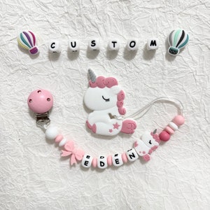 Personalised Unicorn pacifier clip Toy Set Dummy clip with name Silicone letter Baby gift Newborn Gift