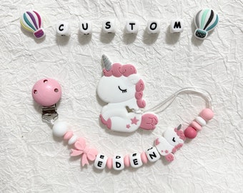 Personalised Unicorn pacifier clip Toy Set Dummy clip with name Silicone letter Baby gift Newborn Gift