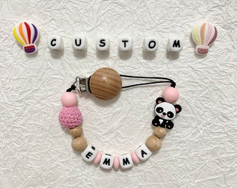 Personalised pacifier clip Panda Dummy Silicone letters clip with name Baby gift