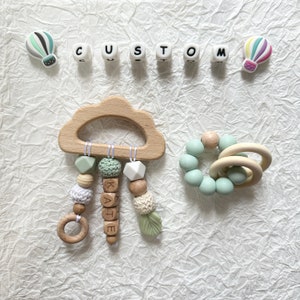 Clip para chupete de nube personalizado, juego de juguete, clip para chupete con nombre, letra de madera, regalo para bebé, regalo para recién nacido