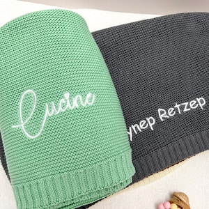 Personalized Embroidered Baby Blanket, Custom Knit Baby Blanket With Name, Stroller Blanket, Baby Gift for New Mom,Newborn Baby Shower Gift