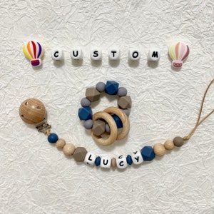 Juego de pinzas para chupetes personalizadas, pinzas para chupete de juguete con nombre, letras de silicona, regalo para bebé