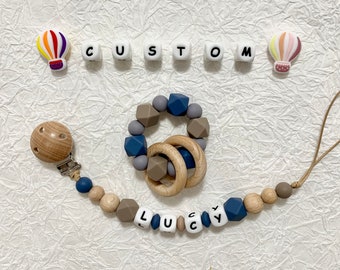 Juego de pinzas para chupetes personalizadas, pinzas para chupete de juguete con nombre, letras de silicona, regalo para bebé