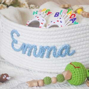 Personalisierter Namenskorb für Kinder / Haustier, Babyparty-Geschenkkorb mit Namen, personalisiertes Neugeborenen Geschenk, Spielzeug-Aufbewahrungskorb, Seil-Baumwollbaby-Korb