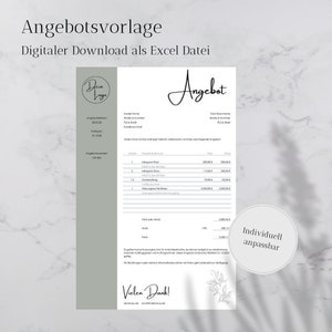 Offer template digital & personalized as Excel download for your company - Digital product in German