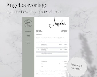 Offer template digital & personalized as Excel download for your company - Digital product in German