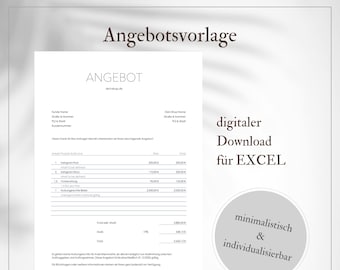 Offer template digital & personalized as Excel download for your company - Digital product in German