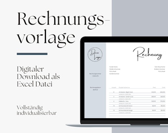 Rechnungsvorlage digital & personalisiert als Excel Download für dein Unternehmen digitale Rechnung in Deutsch