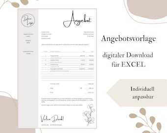 Offer template digital & personalized as Excel download for your company - Digital product in German