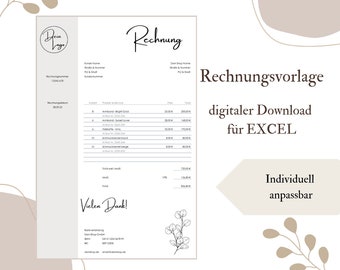 Invoice template digital & personalized as Excel download for your company - Digital product in German