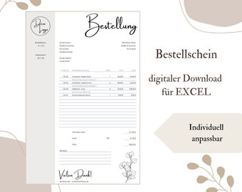 Bestellschein digital & personalisiert als Excel Download für dein Unternehmen - Digitales Produkt