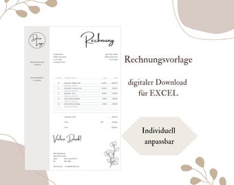 Rechnungsvorlage digital & personalisiert als Excel Download für dein Unternehmen digitale Rechnung in Deutsch