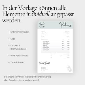 Rechnungsvorlage digital & personalisiert als Excel Download für dein Unternehmen digitale Rechnung in Deutsch Bild 3