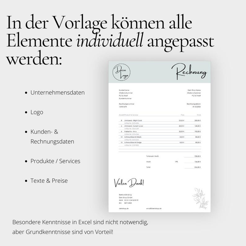 Rechnungsvorlage digital & personalisiert als Excel Download für dein Unternehmen digitale Rechnung in Deutsch Bild 3
