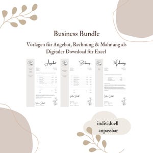 Business Bundle mit Angebot Rechnung und Mahnung als Excel Vorlagen für dein Unternehmen Digitale Vorlage in Deutsch