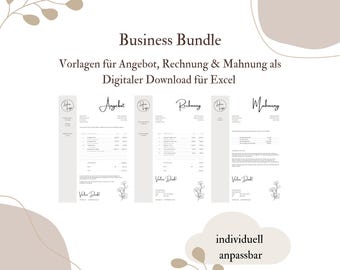 Paquete empresarial con plantillas de Excel para cotizaciones, facturas y recordatorios de pago para tu empresa. Plantilla digital en alemán.