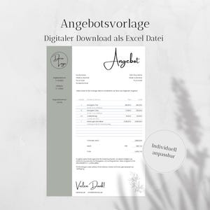 Angebotsvorlage digital & personalisiert als Excel Download für dein Unternehmen Digitales Angebot Vorlage in Deutsch