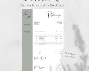 Rechnungsvorlage digital & personalisiert als Excel Download für dein Unternehmen digitale Rechnung in Deutsch