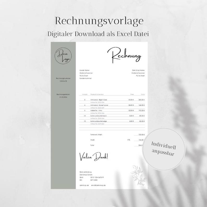 Modelo de fatura digital e personalizada em formato Excel para download para sua empresa; fatura digital em alemão. imagem 1