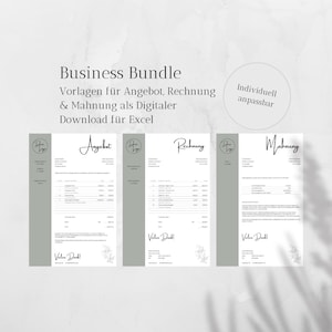 Business bundle with quote, invoice and payment reminder as Excel templates for your company. Digital template in German.