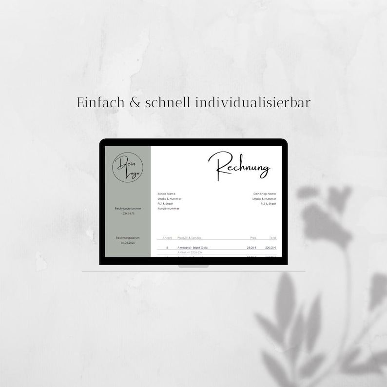 Modelo de fatura digital e personalizada em formato Excel para download para sua empresa; fatura digital em alemão. imagem 2
