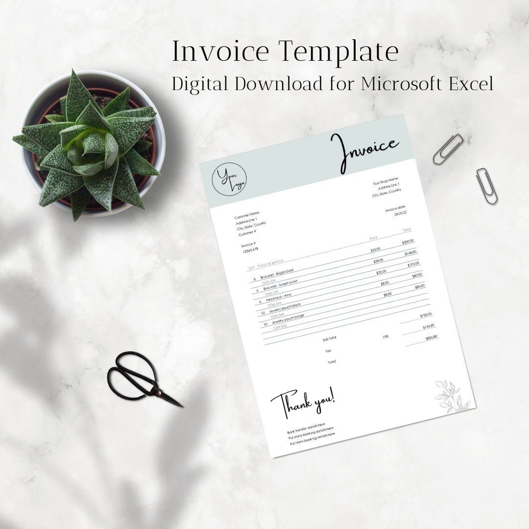Invoice Template Digital & Editable in Microsoft Excel for Your Small ...
