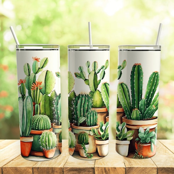 Cactus 20 oz Skinny Straight Tumbler Png | Sublimation Design Digital Download | Instant Download PNG | Cacti Tumbler