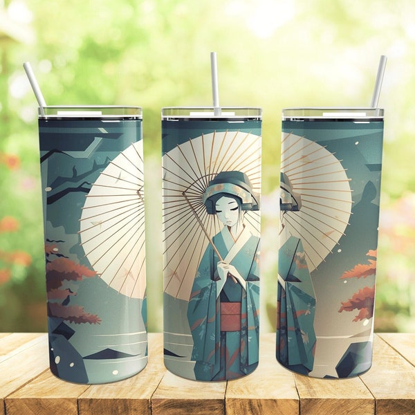 Geisha Girl 20 Oz Skinny Straight Tumbler Png | Sublimation Design Digital Download | Instant Download PNG | Geisha Tumbler