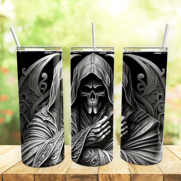 Grim Reaper Skeleton 20 oz Skinny Straight Tumbler Png | Sublimation Design Digital Download | Instant Download PNG | Skeleton Tumbler