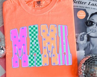Chemise Mama Coastal Summer Comfort Colors® | T-shirt néon néon de vacances sur la plage côtière nautique Coquette Coquette Mama | Chemise d'été lumineuse