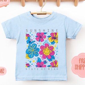 Sunshine State Of Mind Summer Kids Shirt | Sunshine Beach Toddler Baby TShirt | Summer Vacation Tee  | Coquette Summer Floral Tee Kids Shirt