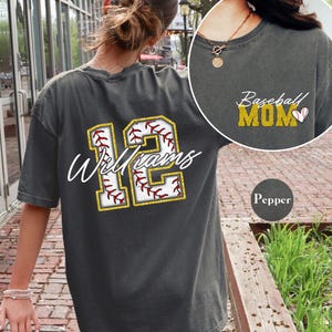 Custom Personalized Baseball Mom Comfort Colors® Shirt | Name And Number Baseball Shirt | Baseball Mom Shirt | Gift For Mom Tee Shirt
