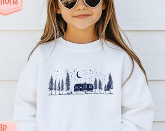 Kids Camping Sweatshirt | Camping Under The Stars Graphic Tee Shirt | Camper Shirt | Camp Crew Vacation Shirt | Hiking Toddler Sweatshirt