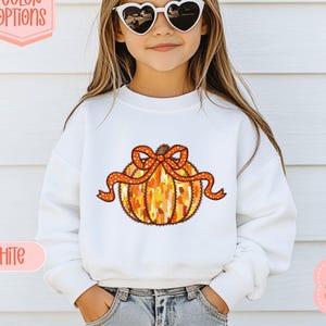Cute Halloween Kids Sweatshirt | Pumpkin Bow Tee Shirt | Girls Shirt | Spooky Season Kids Shirt | Halloween Toddler Shirt Sweatshirt Outfit