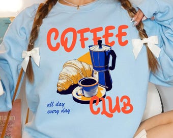 Sudadera Coffee Club / Camiseta de café de mediados de siglo / Camiseta de café retro / Camiseta gourmet / Camiseta de café con gráficos / Sudadera con camiseta de desayuno