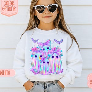 Cute Halloween Kids Sweatshirt | Iridescent Ghosts Tee Shirt | Girls Shirt | Spooky Season Kids Shirt | Halloween Toddler Sweatshirt Outfit