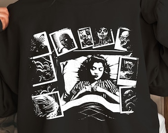 ダークナイトメアホラースウェットシャツ | ヴィンテージホラーTシャツ | ハロウィンガールナイトメアシャツ | レトログランジウィッチグラフィックシャツスウェットシャツ