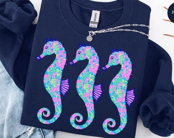 Seahorse Summer Sweatshirt | Summer Vacation Shirt | Beach Coastal Hawaii Preppy Shirt | Coastal Summer Seahorse Shirt Sweatshirt