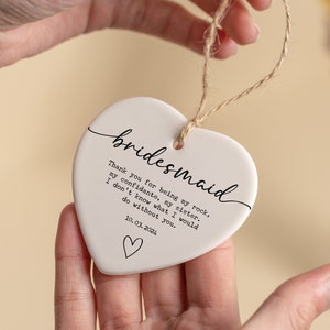 Personalized Custom Bridesmaid Date Ceramic Heart Hanging Ornament, Wedding Ornament, Bridesmaid Keepsake, Heart Ceramic Ornament