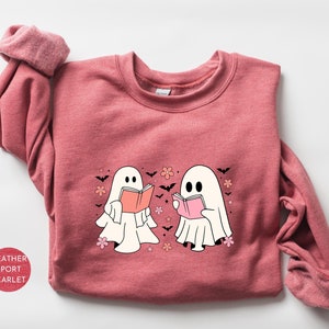 Kokette Geister, die Halloween-T-Stück Sweatshirt lesen | Niedliches Halloween-Geist-Shirts Sweatshirts | Halloween-Sweatshirts | Für Frauen | S202
