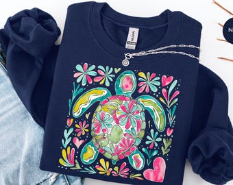 Sea Turtle Summer Sweatshirt | Summer Vacation Tee Shirt | Marine Lover | Vintage Ocean Life Shirt | Watercolor Turtle Shirt Tee Sweatshirt